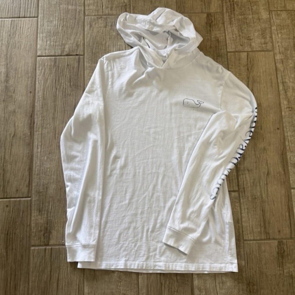 Vineyard Vines Women's Long Sleeve White Tee Shirt Hoodie "Fade" Logo Tee XS EUC